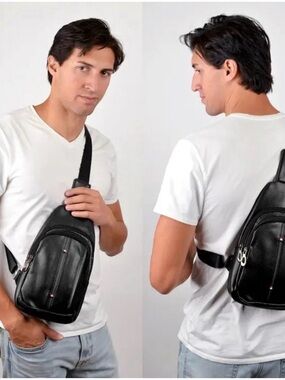 Men's Black Leather Sling Belt Bag - Everyday Crossbody Carry